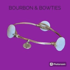BOURBON & BOWTIES Faceted Gemstone Bead Wire Wrap Bangle Bracelet